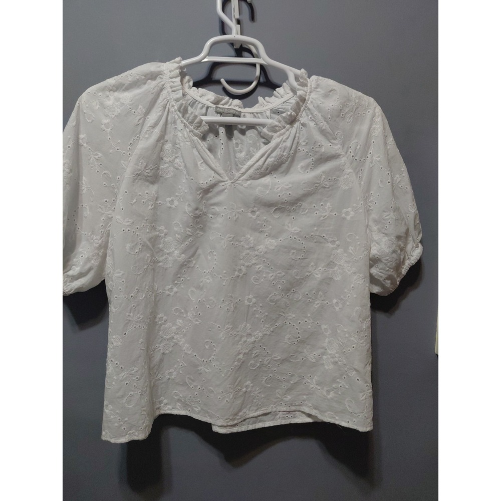 Embroidered Large Bohemian Eyelet White Boxy Top Vintage Puff Sleeve Oversized